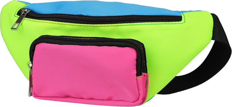 FOLGOS Three Pockets Neon Retro 80s Fanny Pack for Women Men Travel Festival Theme Party Vintage Rave Accessories Plus Size Belt Bag - Image 5